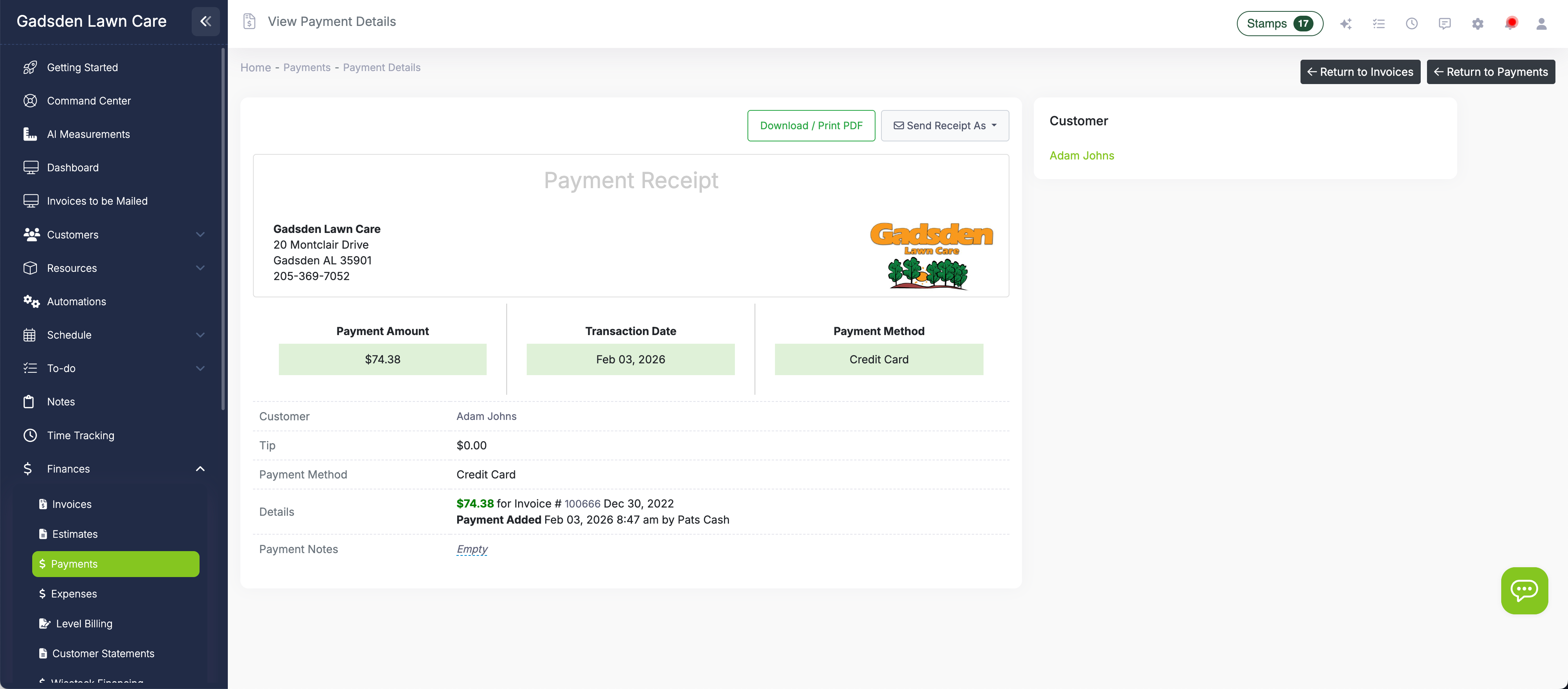 Receipt automatically generated and sent to customer after auto-charge processes payment