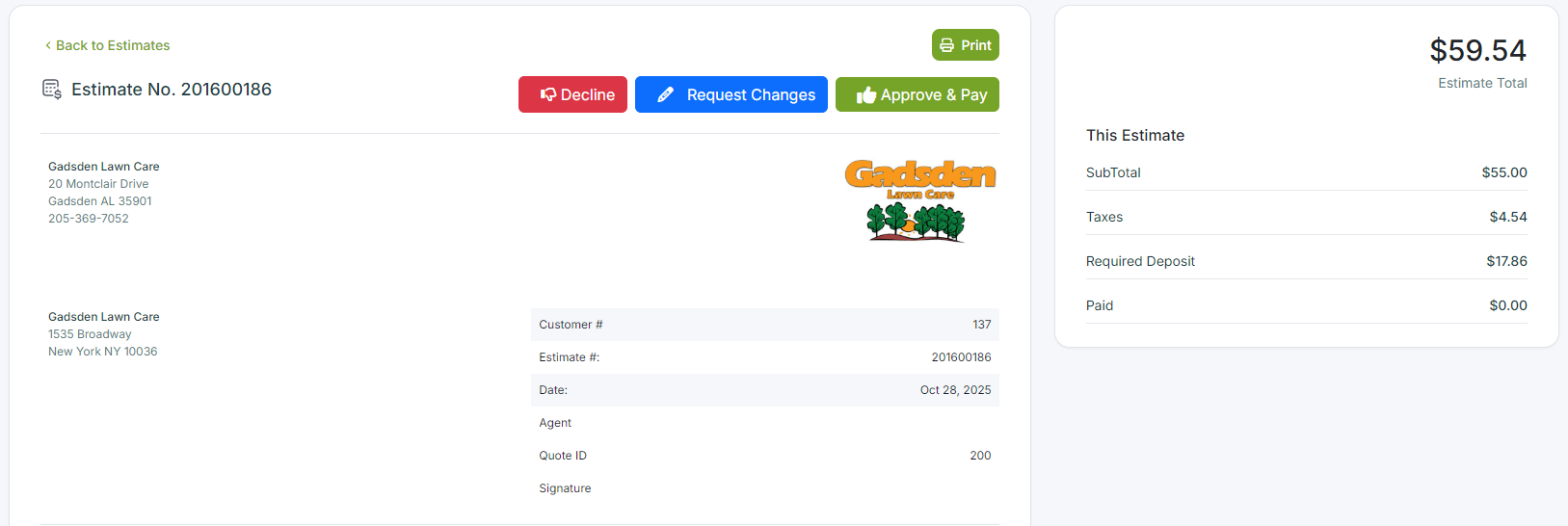 Customer approving a quote and paying deposit online