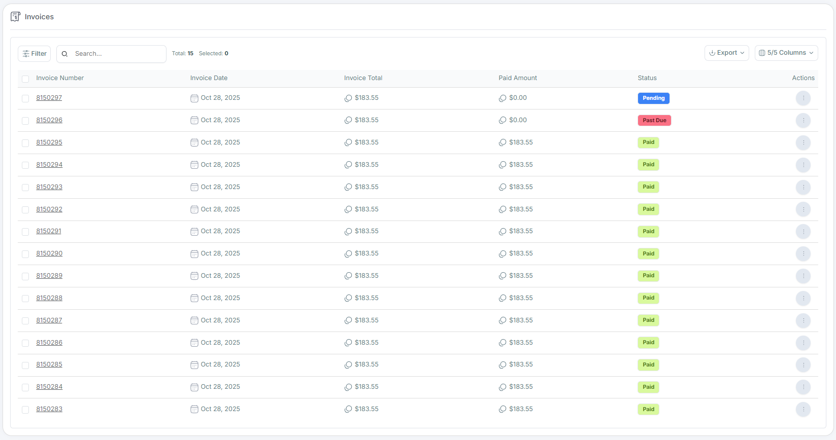 Customer viewing and managing invoices in the portal