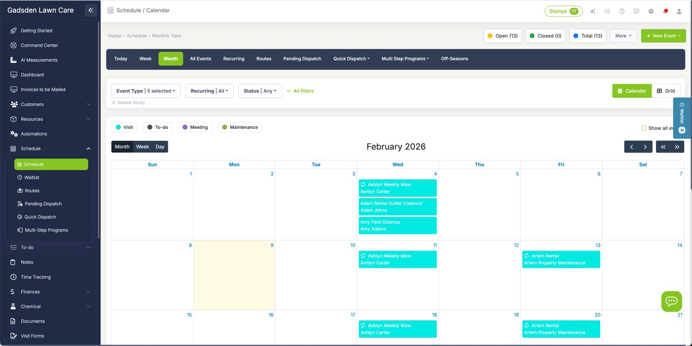 LawnPro scheduling calendar