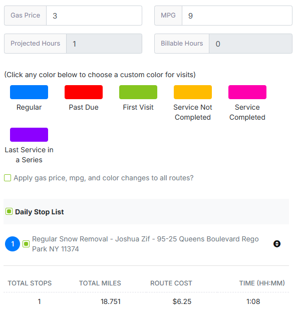 Route fuel and mileage settings in LawnPro