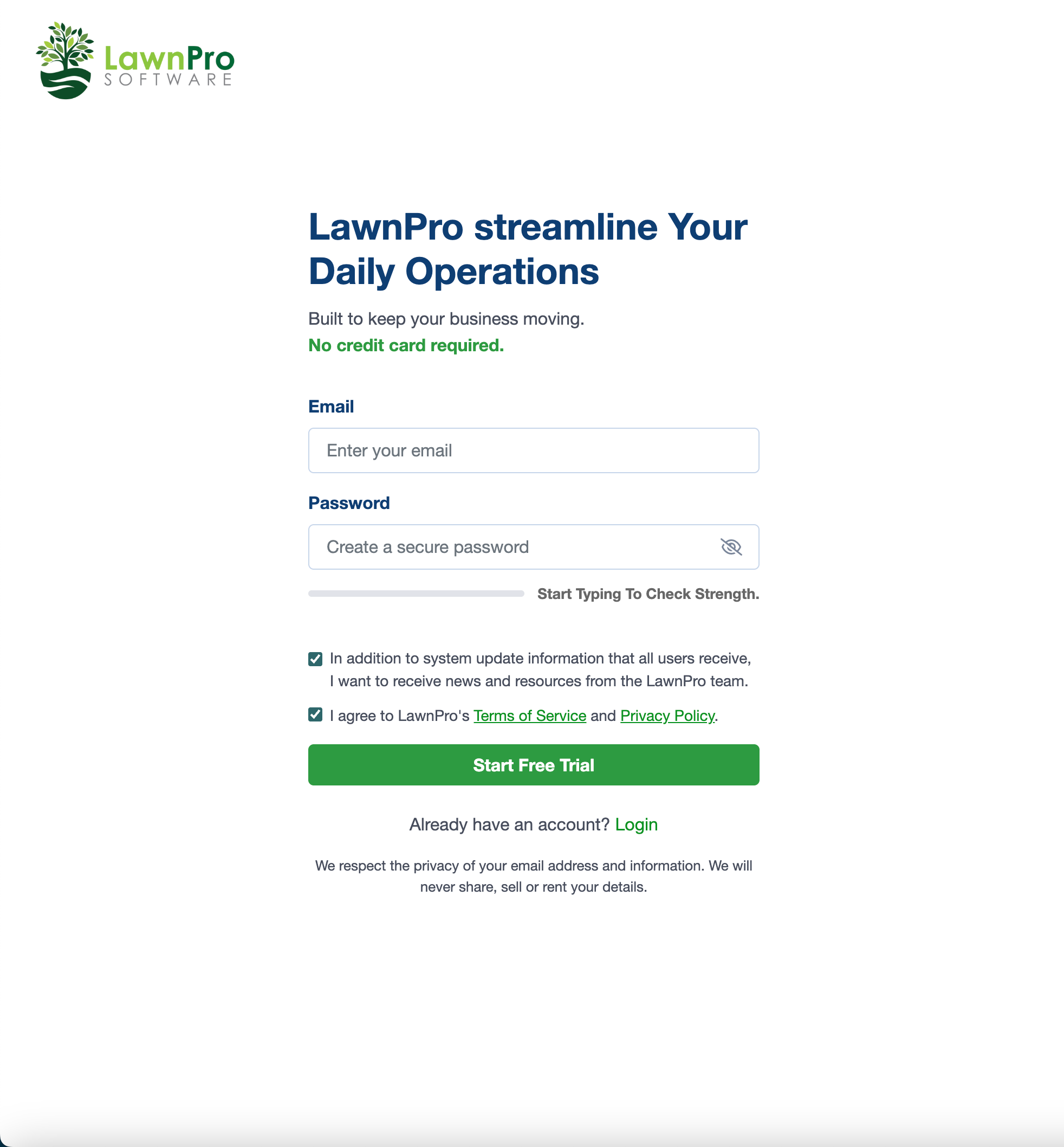 New user signing up for LawnPro through a referral link