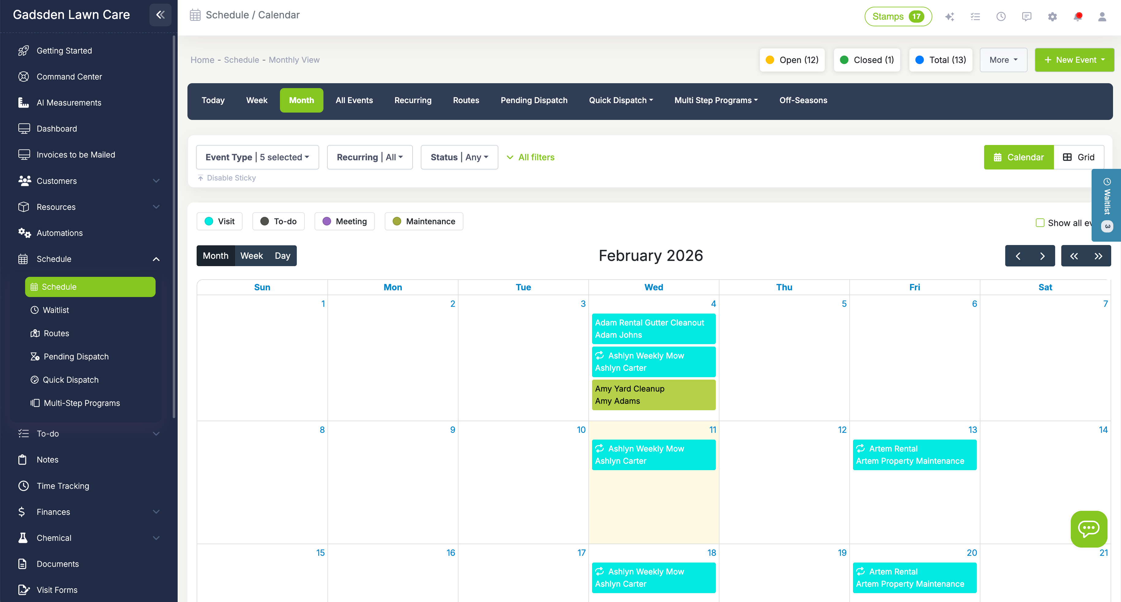 LawnPro Scheduling Calendar