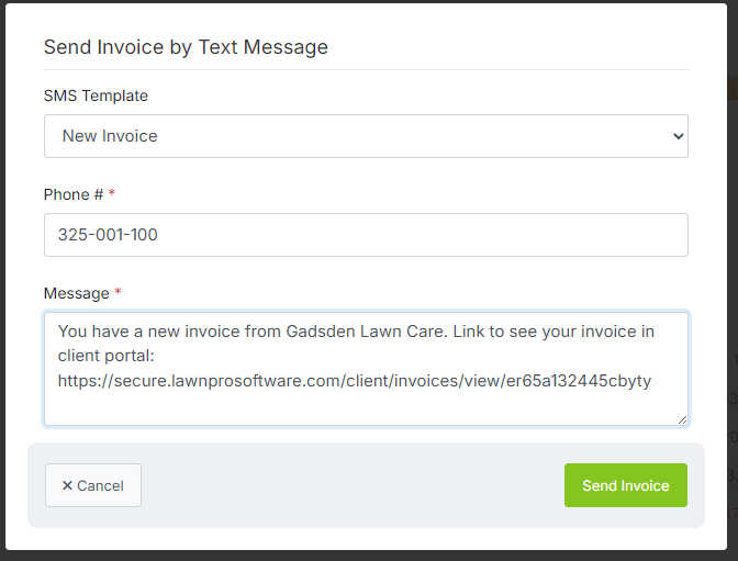 Send Invoices via SMS