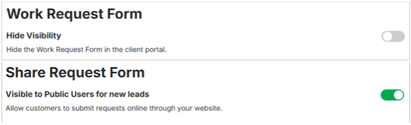 Work request form visibility settings